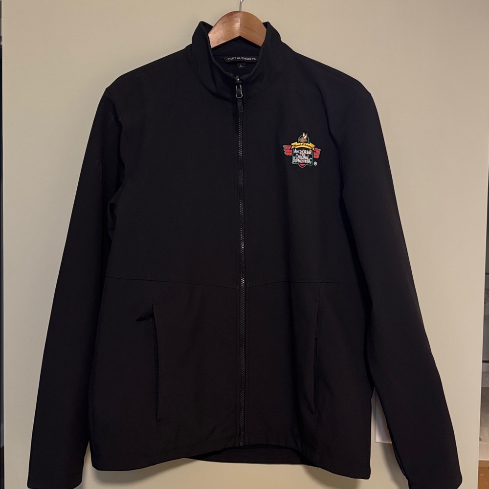 Men’s Black Zip-Up Jacket with Embroidered Anchor Bar Logo